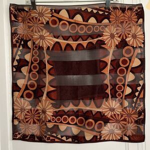 Oscar De La Renta brown, orange, amber, tan & maroon 
floral square scarf